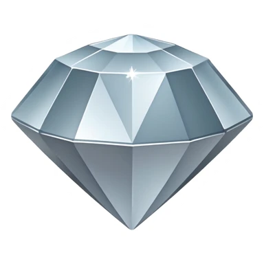 A faceted diamond emoji made of silver chrome, smooth reflective surfaces, soft metallic shine, minimalistic and clean design, iOS emoji style, centered on white background, soft studio lighting sticker