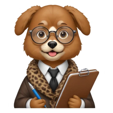 Friendly dog with clipboard and pen, wearing round spectacles.
 sticker