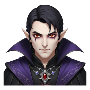 Cinematic Realistic WoW Vampire Mage Portrait, head tilted dramatically with an exaggeratedly amused expression, blending ominous mystique with a wry, unexpected charm. His pallid skin, sleek dark hair, and intricately detailed black robe with silver accents are rendered with lifelike texture and moody, dynamic lighting, high shine, dramatic yet whimsical, capturing a dark mage who wields ancient power with a mischievous glint. sticker