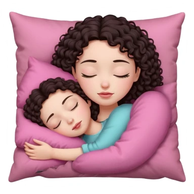 Sleeping girl on pink pillow dark curly hair pale skin sticker