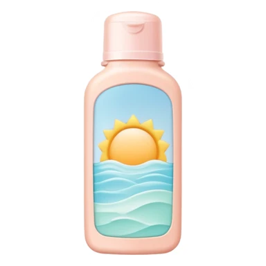 Sunscreen bottle with soft pastel colors, not bright sticker