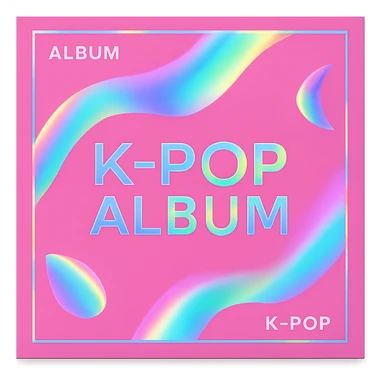 pink kpop album with holographic cover, trendy sticker