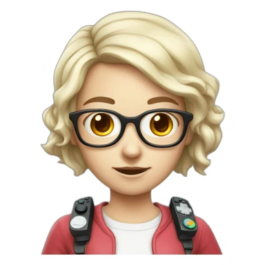 White nerd girl with gamepad  sticker