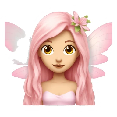 Beautiful, flower, fairy, light pink, long hair, big wings, fair skin sticker