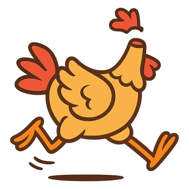 headless chicken running, cartoon style, energetic sticker