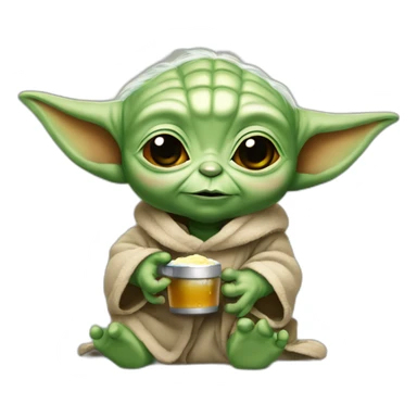 Bébé yoda avec une biére sticker
