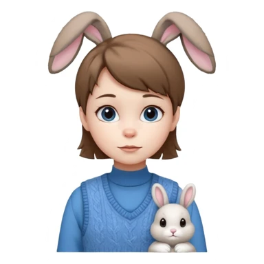 make a girl hair short and wear bunny skin pale ok and wear Sweater vests blue and make little bit a younger sticker