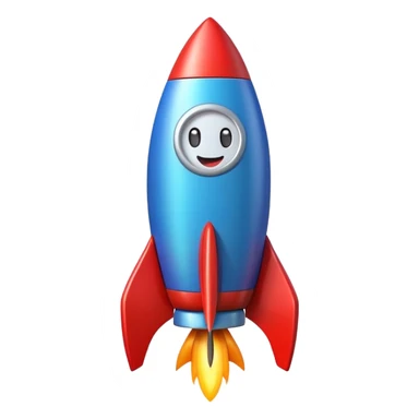 A colorful toy rocket with a cute happy face on its body sticker