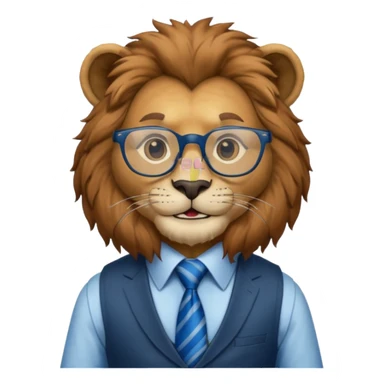 a lion wearing glasses in vest and have blue tie sticker