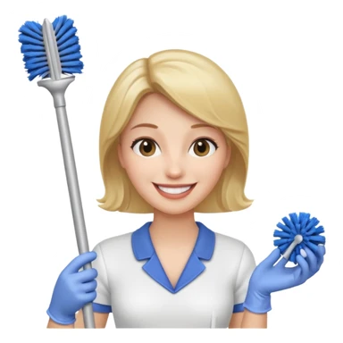 woman holding toilet brush sticker