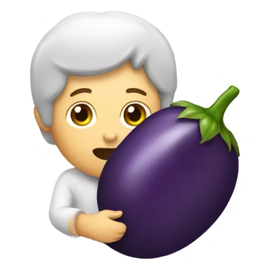 A person eating on a egg plant sticker