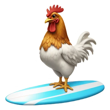 Chicken standing on surf board  sticker