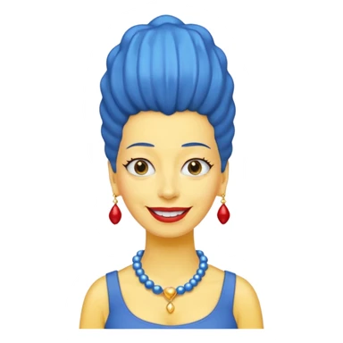 Marge Simpson, yellow skin, tall blue beehive hair, red pearl necklace sticker