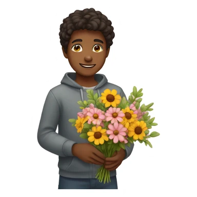 Boy giving flowers sticker