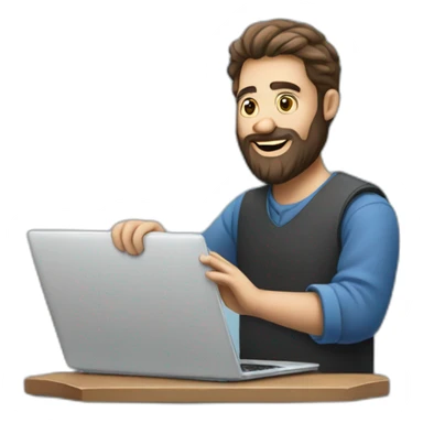 Bearded man handing over a laptop  sticker