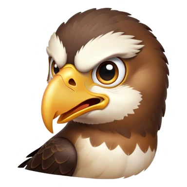 Cinematic Comical Hawk Portrait Emoji, Head tilted dramatically with an exaggeratedly shocked expression, featuring a sharply defined beak and wide, comically expressive eyes full of playful disbelief, Simplified yet hilariously expressive features, highly detailed, glowing with a slightly sassy glow, high shine, dramatic yet playful, stylized with an air of cheeky aerial mischief, soft glowing outline, capturing the essence of a meme-worthy hawk that looks ready to side-eye its way into viral fame! sticker