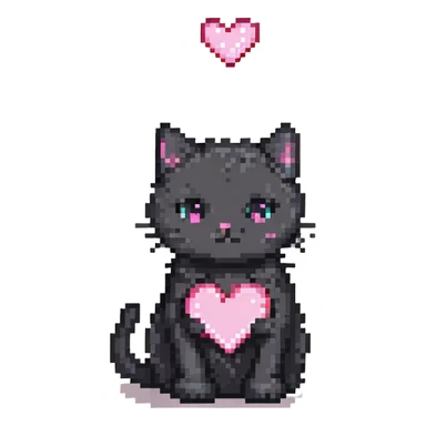 sweet black kitty with a pink heart sticker