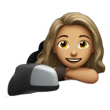 smiling girl with long hair red lips head sticking out of window of car sticker