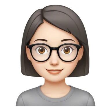 Girl, pale skin, glasses, brown eyes, dark hair, very short hair, straight hair, smile, gray shirt sticker