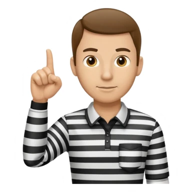 A calm referee with striped shirt, pointing clearly toward the field. sticker