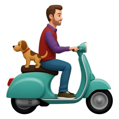 man and his pet dog riding a vespa sticker