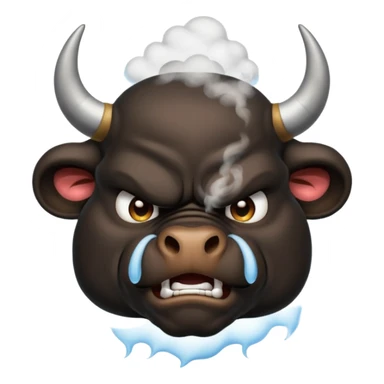 Emoji of an angry black powerful bull with steam coming out of its nose sticker