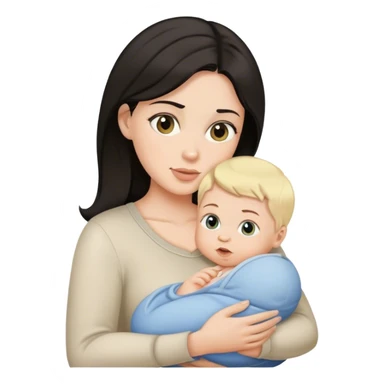 Mom with dark hair holding blonde baby boy sticker