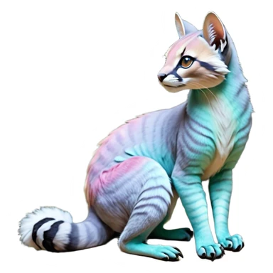 Colorful dark tropical pale light fruity pastel white glorious iridescent divine exotic cute cool beautiful beautiful fantasy-caracal-civet-genet-sergal-vernid-Gryphon-Cacomistle-Trico-oncilla-animal-Fakémon-hybrid-fursona (full body) sticker