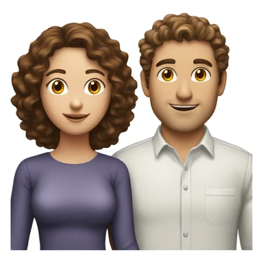 A woman that has brunette wavy hair with a guy that has brunette curly hair and white skin sticker