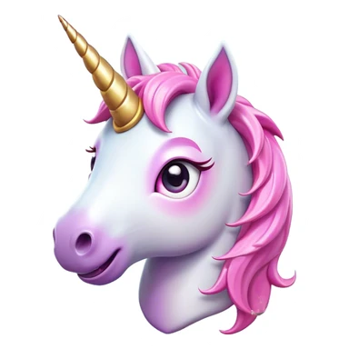 Cinematic Comical Unicorn Pony Portrait Emoji, Head tilted dramatically with an exaggeratedly amused expression, featuring a compact, magically adorned form with a sparkling tiny horn, wide, comically expressive eyes full of playful disbelief, and a subtly animated mane, Simplified yet hilariously expressive features, highly detailed, glowing with a slightly sassy pastel glow, high shine, dramatic yet playful, stylized with an air of cheeky magical mischief, soft glowing outline, capturing the essence of a meme-worthy unicorn pony that looks ready to trot its way into viral fame! sticker