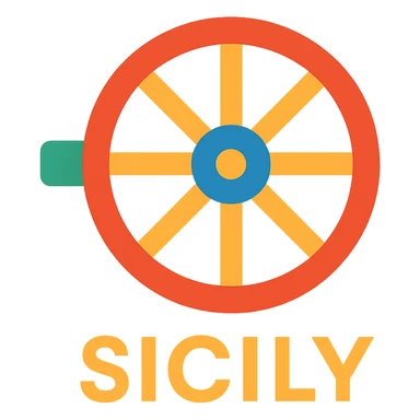 Sicily logo with traditional Sicilian cart wheel, bold and colorful sticker