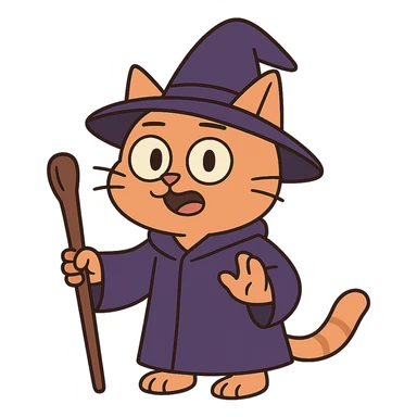 flat toon style wizard cat sticker