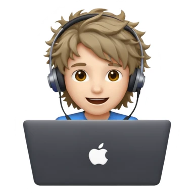 excited student with laptop, hair messy, apple style emoji sticker