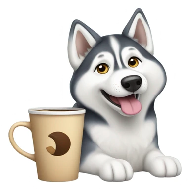 Siberian husky drinking coffee sticker