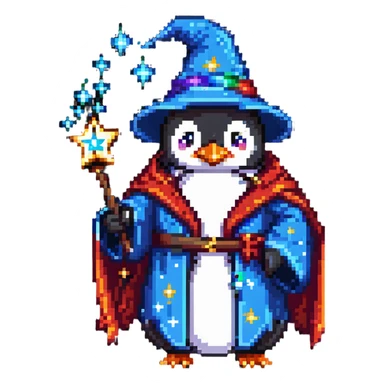 Penguin wizard with robe and magical stars sticker