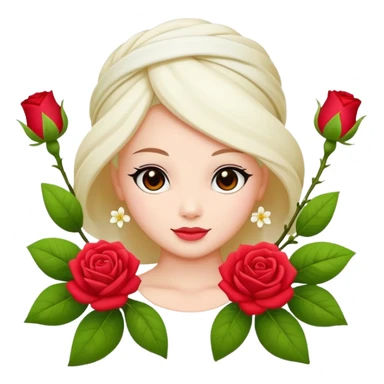 gajra with jasmine and rose flowers, vibrant and cute, apple emoji style sticker