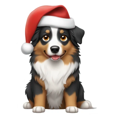 Australian shepherd wearing a Santa hat sticker