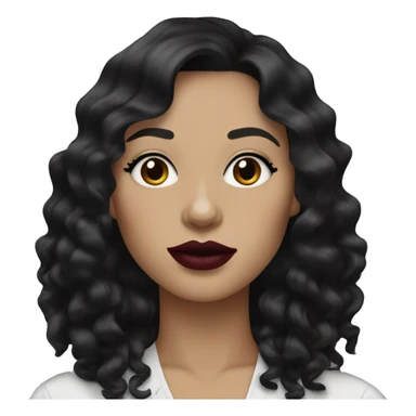 One woman black wavy hair, curtain bangs, white skin and burgundy lips sticker