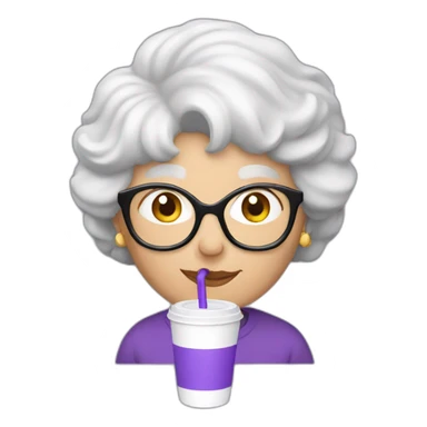 grandma drinking a purple soda from a white styrofoam cup sticker