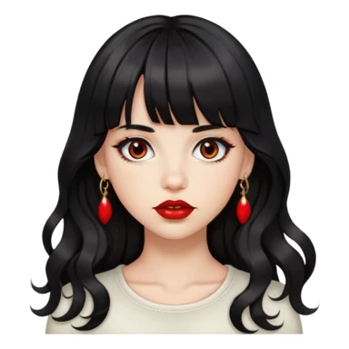 Girl with bangs and brown eyes, red lips, long wavy black hair with piercings sticker