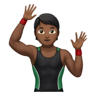 Wrestler with laurel wreath on head, right hand is up, black hair, black eyes, black wrestling suit with fit body sticker