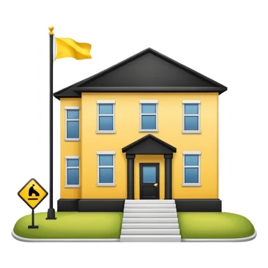 magic school, with a flag, flag on a roof, yellow flag, white school sticker