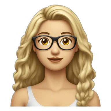 Fille cheveux très long Odule châtain foncé avec des lunette rectangulaire sticker