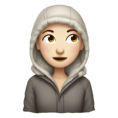 A white girl with squinted eyes freezes in the cold, hugs herself to keep warm sticker