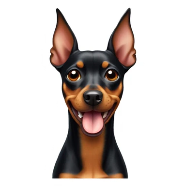 a pinscher dog looking up with its tongue out of its mouth and its ears back
 sticker