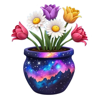 Galaxy Painted flower clay pot of Space Petalled Daisies, Nebula Petalled Roses, And Milky Way Petalled Tulips, sticker