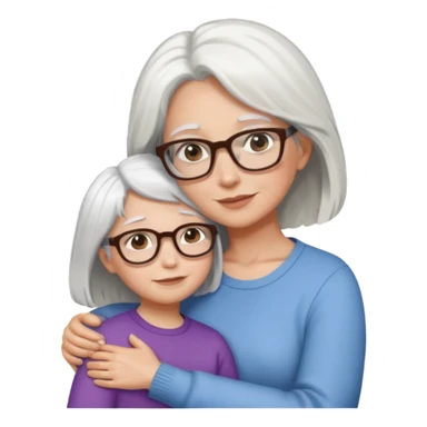 Abrazo de Madre con pelo blanco y gafas y hija con pelo morena sticker
