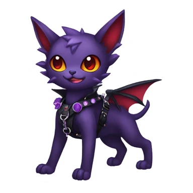 cool cute pretty black punk red Purple ethereal fantasy nargacuga-bat-cat-Fakemon spiked collar harness full body sticker