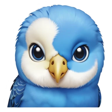 cinematic-cute-blue-budgie-portrait-emoji,-head-tilted-playfully-and-inquisitively,-featuring-a-brilliant-blue-feathered-fur-and white face-with-a-natural-sheen,-round,-sparkling-dark-eyes-filled-with-curiosity,-simplified-yet-irresistibly-adorable sticker