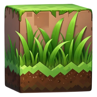 Minecraft grass block, square shape, brown and green, smooth sticker